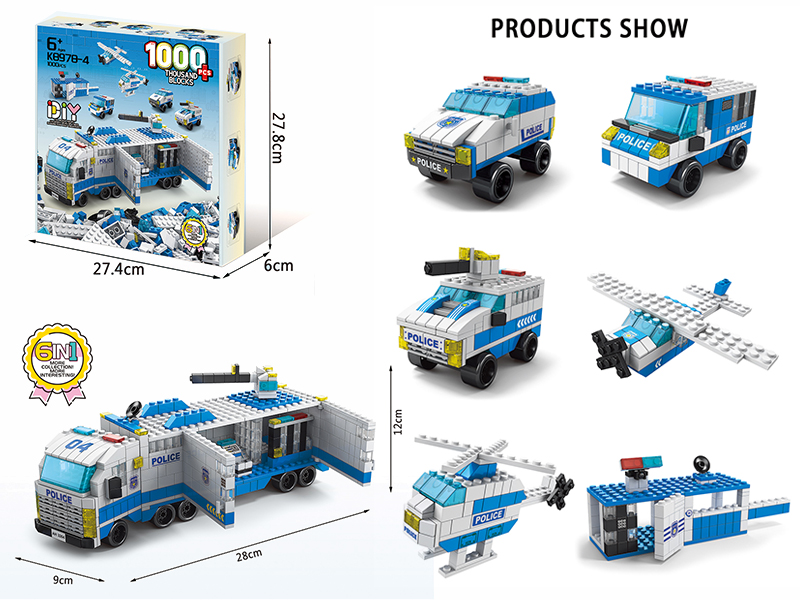 6 In 1 Police Building Blocks 1000pcs