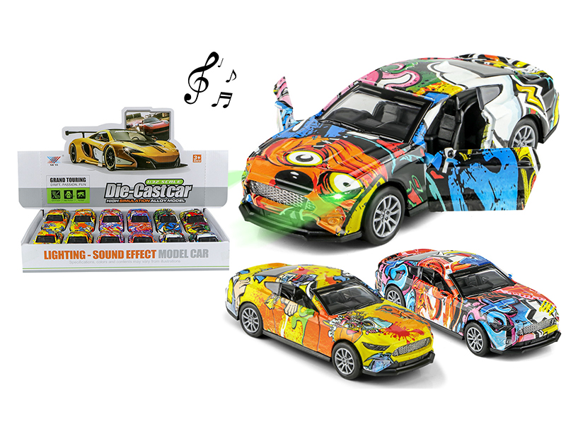 12Pcs 1:32 Pull Back Alloy Mustang graffiti With Light Music