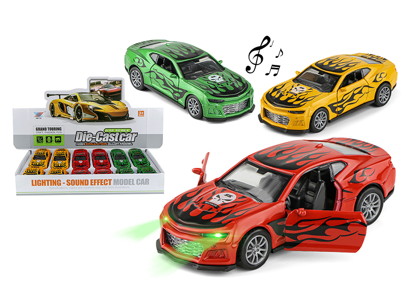 12Pcs 1:32 Pull Back Alloy Bumblebee Printing Fire With Light Music