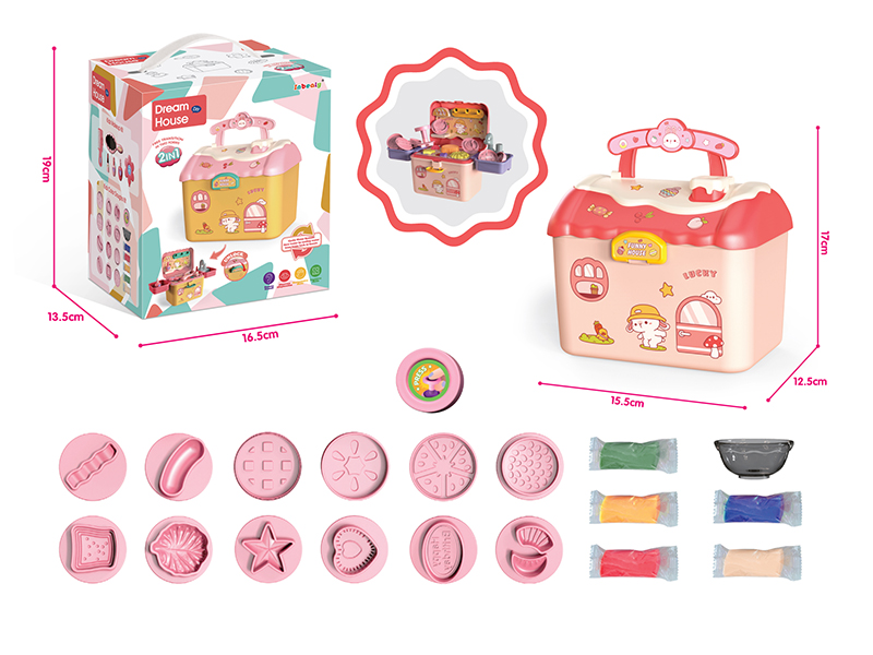 Kids Color Doughs Kit Pink Storage House With Water Function