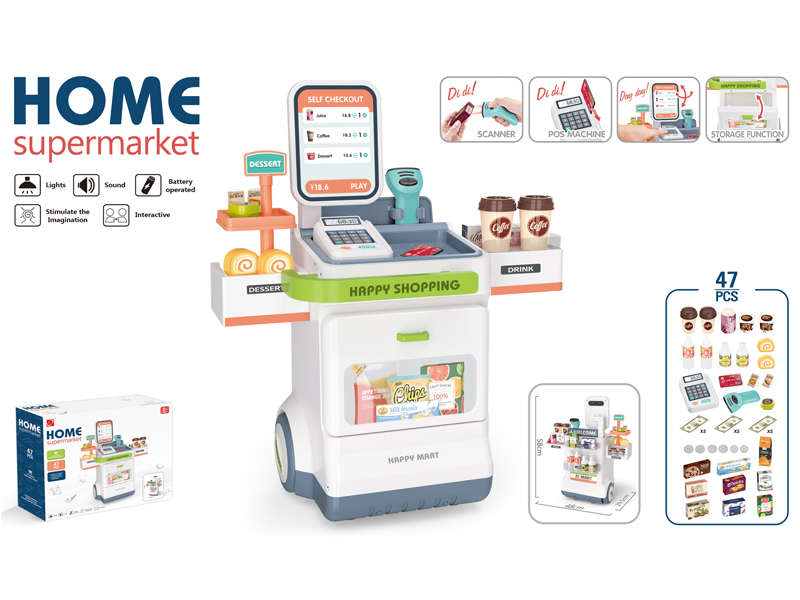 Supermarket Shopping Desk Combination Set + Live Scanner, Card Machine And Cash Register Brush
