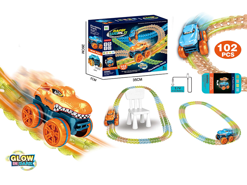 Glow-In-The-Dark DIY B/O Dinosaur Rail Car 102pcs