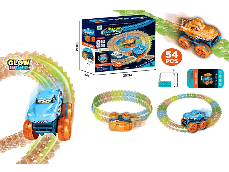 Glow-In-The-Dark DIY Electric Dinosaur Rail Car 54pcs