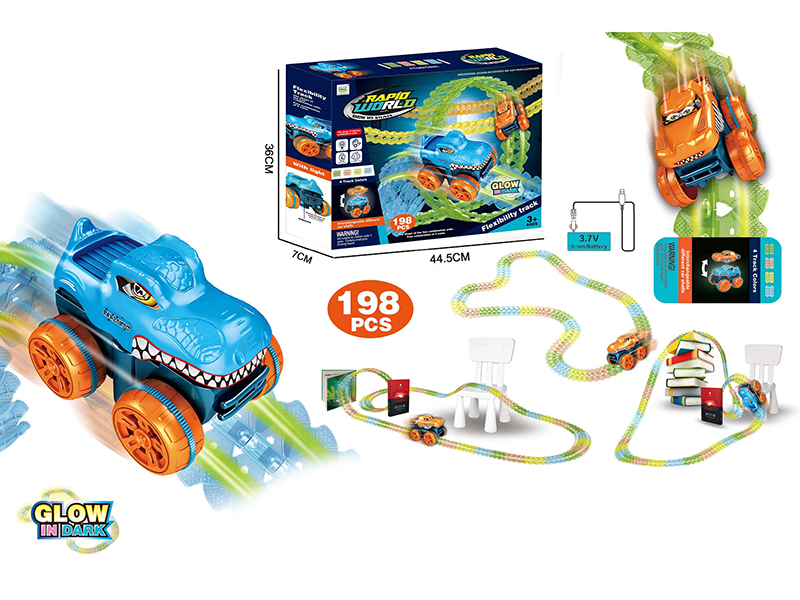 Glow-In-The-Dark DIY Electric Dinosaur Rail Car 198pcs