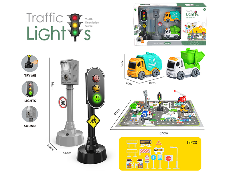 Friction Sanitation Truck Traffic Lights Set(With Mat,Guidepost)
