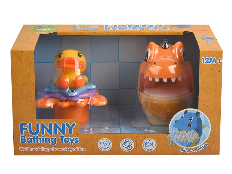 Bathing Toys Dinosaur Bubble Machine + Duck Jenga Cup