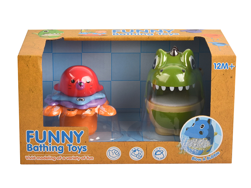 Bathing Toys Dinosaur Bubble Machine + Sea Lion  Jenga Cup