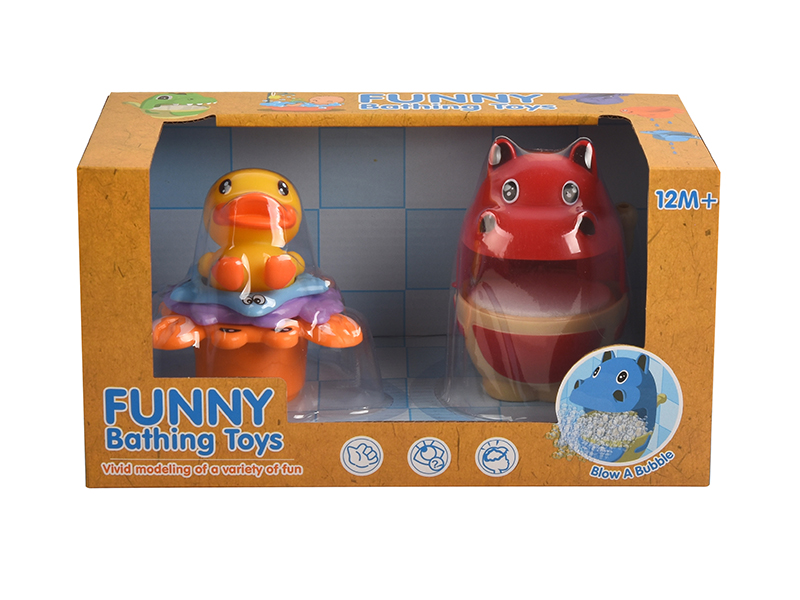 Bathing Toys Hippo Bubble Machine + Duck Jenga Cup