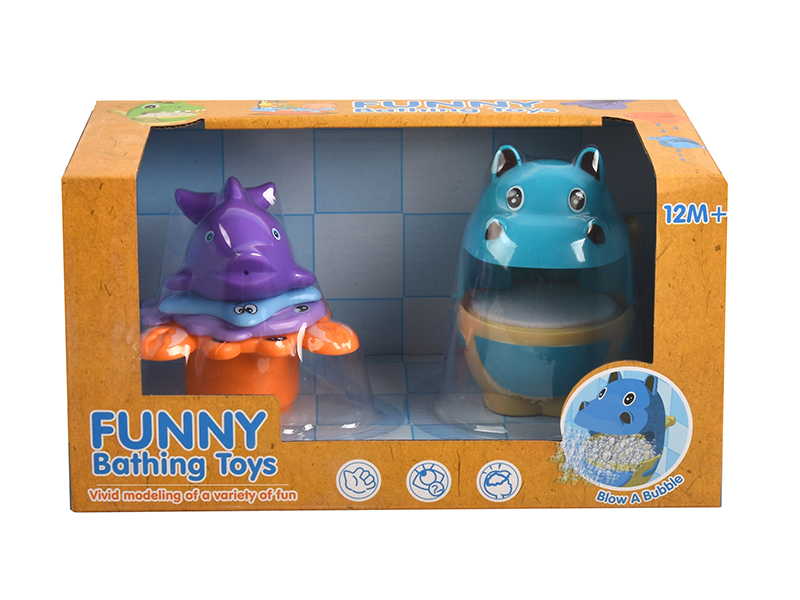 Bathing Toys Hippo Bubble Machine + Dolphin Jenga Cup