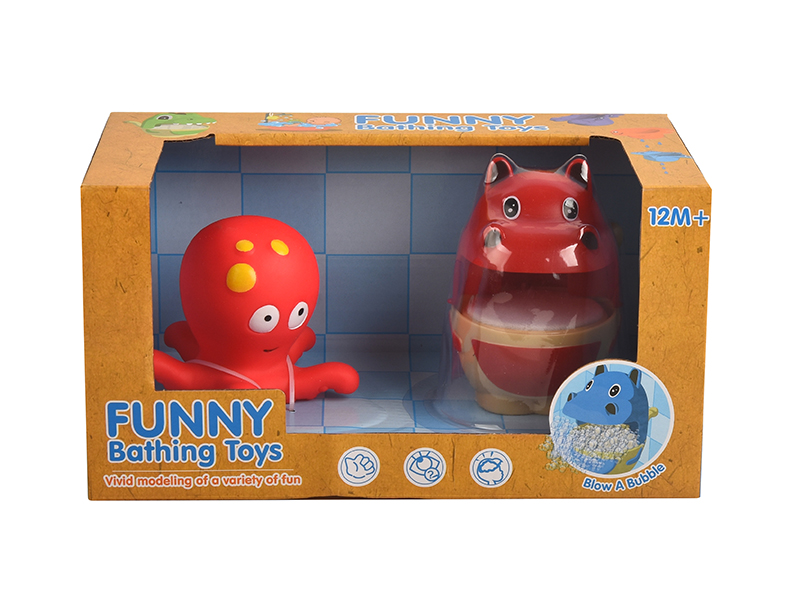 Bathing Toys Hippo Bubble Machine + Red Octopus