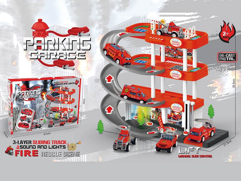 Alloy Fire Engine 4-Layer Parcking Lot With Light And Music