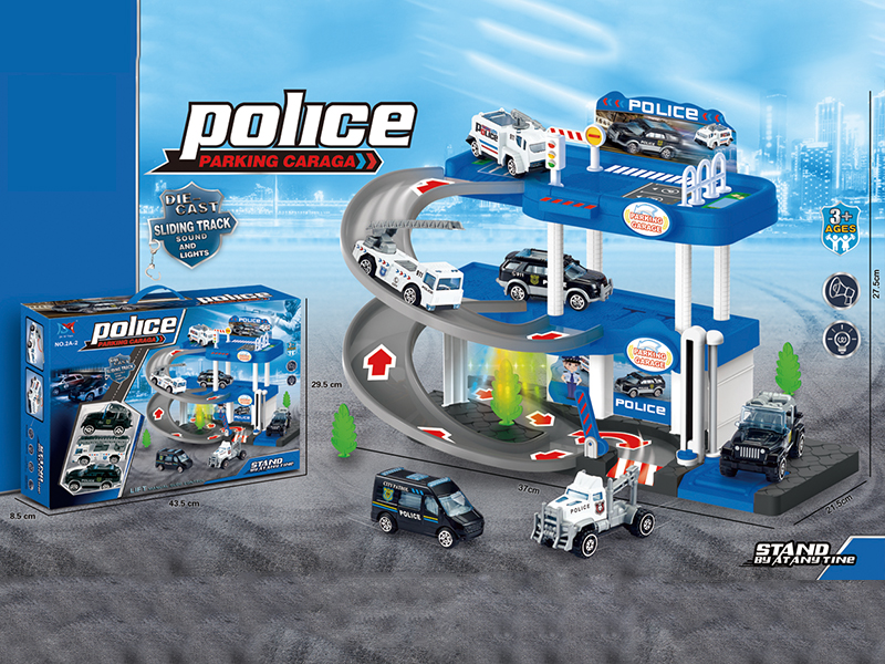 Alloy Police Car 3-Layer Parcking Lot With Light And Music