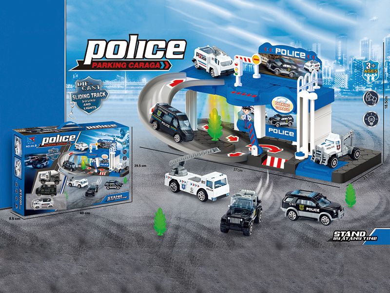 Alloy Police Car 2-Layer Parcking Lot With Light And Music