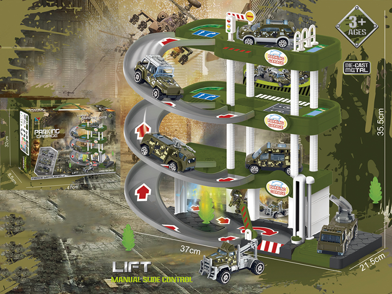 Alloy Military Truck 4-Layer Parcking Lot With Light And Music