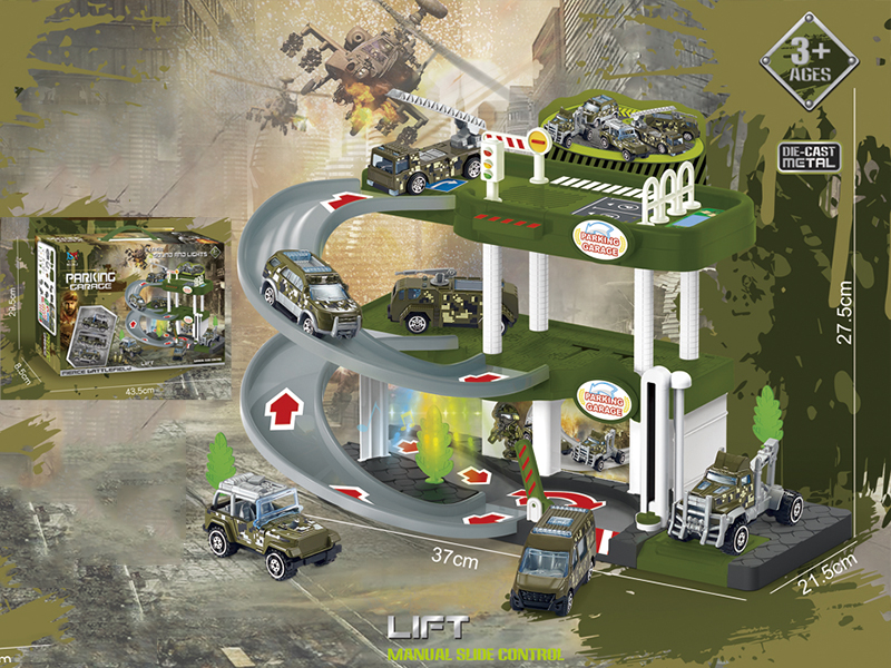 Alloy Military Truck 3-Layer Parcking Lot With Light And Music