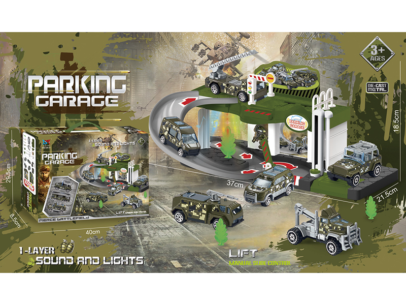 Alloy Military Truck 2-Layer Parcking Lot With Light And Music