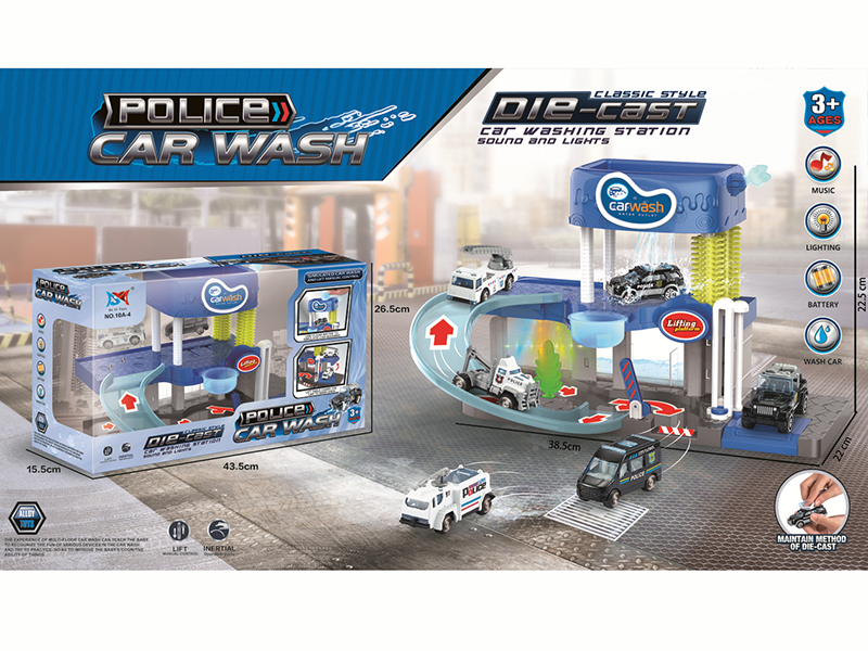 Alloy Police Car 2-Layer Car Wash With Light And Music