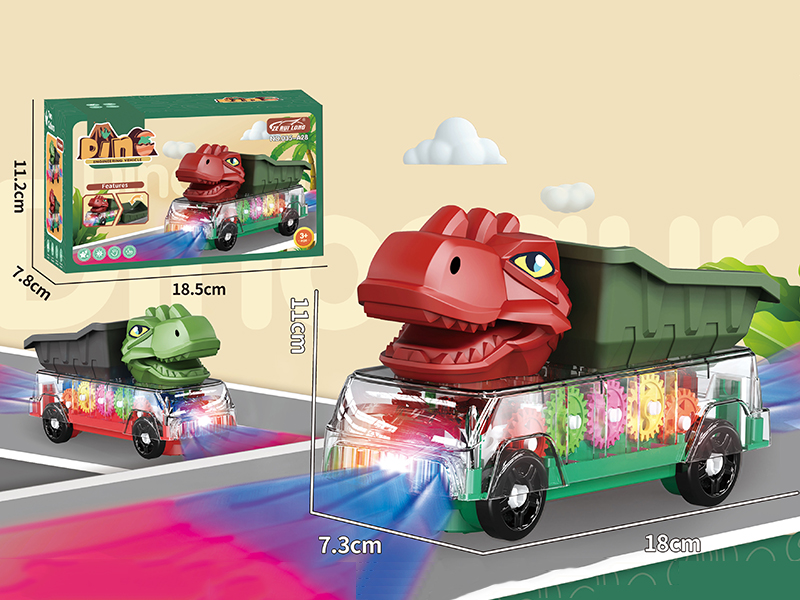 B/O Bump And Go Transparent Gear Dinosaur Engineering Truck With Light