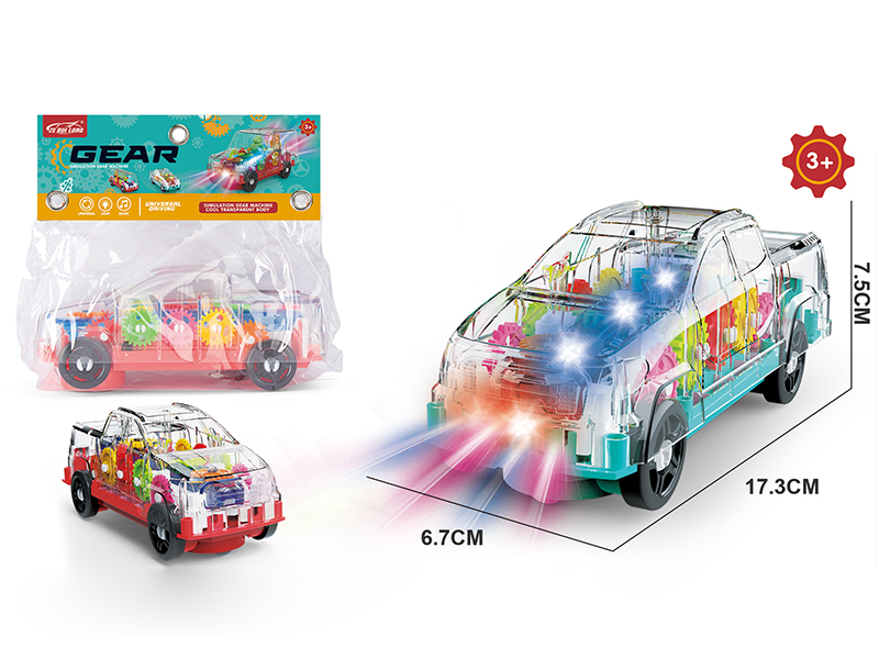 B/O Bump And Go Transparent Gear Pickup Truck With Light And Music