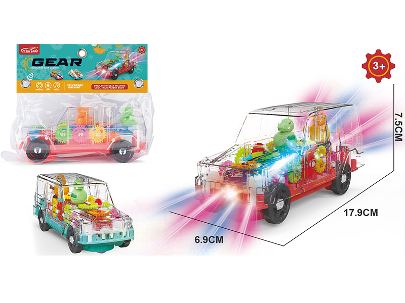 B/O Bump And Go Transparent Gear Dinosaur Cross Country Car With Light And Music