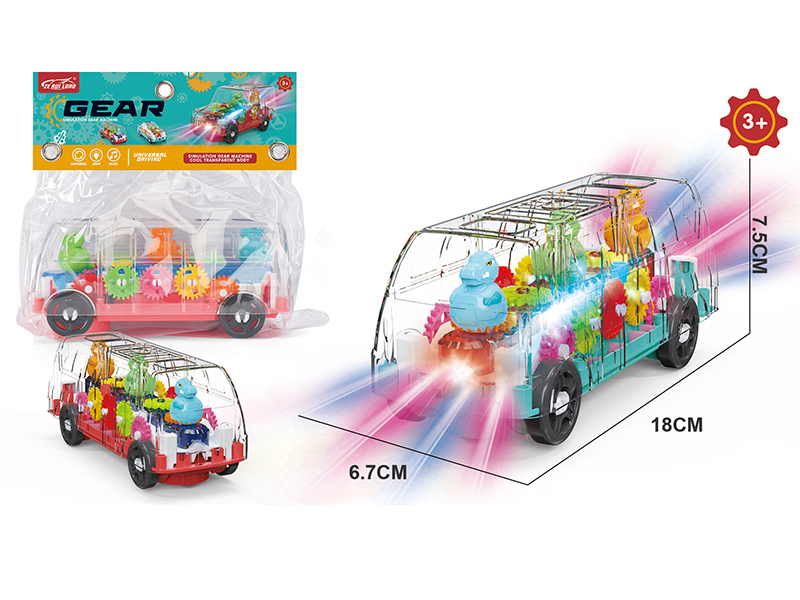 B/O Bump And Go Transparent Gear Dinosaur Bus With Light And Music