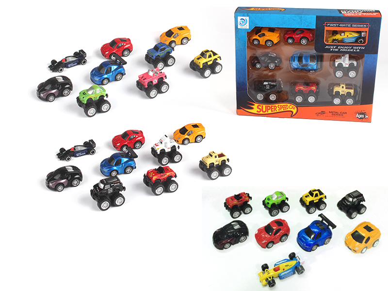 Pull Back & Slide Alloy Cross Country Car + 1 Slide Alloy Equation Car