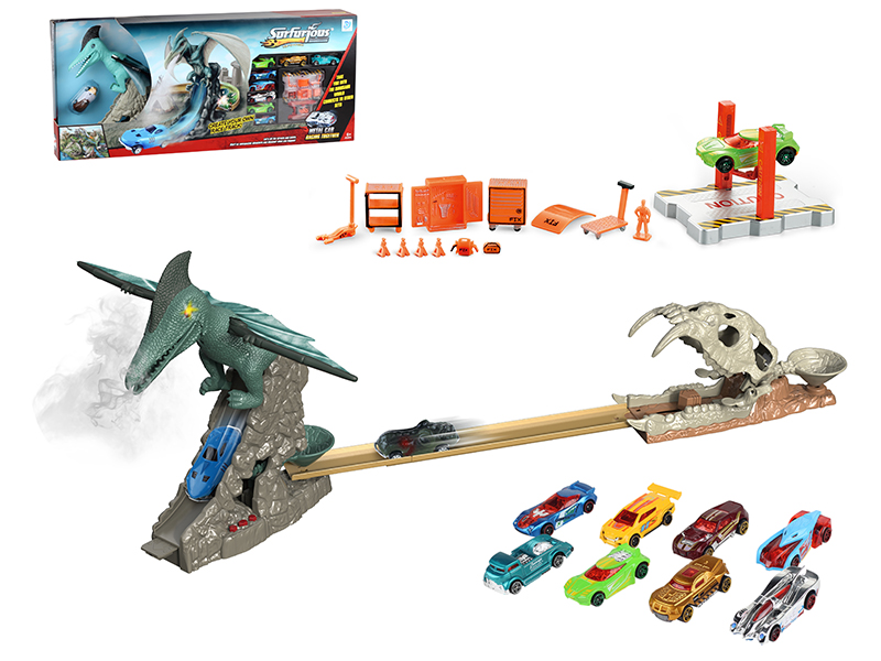 Pterosaur Ejection Rail Car With Spray, Light, Dinosaur IC(With 1 Alloy Car)