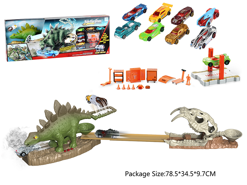 Stegosaurus Ejection Rail Car With Spray, Light, Dinosaur IC(With 9 Alloy Cars)