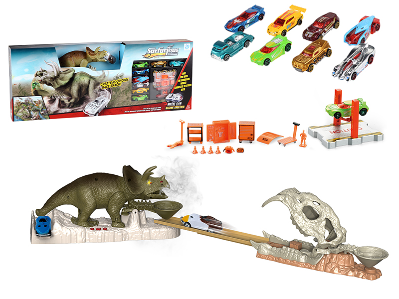 Triceratops Ejection Rail Car With Spray, Light, Dinosaur IC(With 9 Alloy Cars)