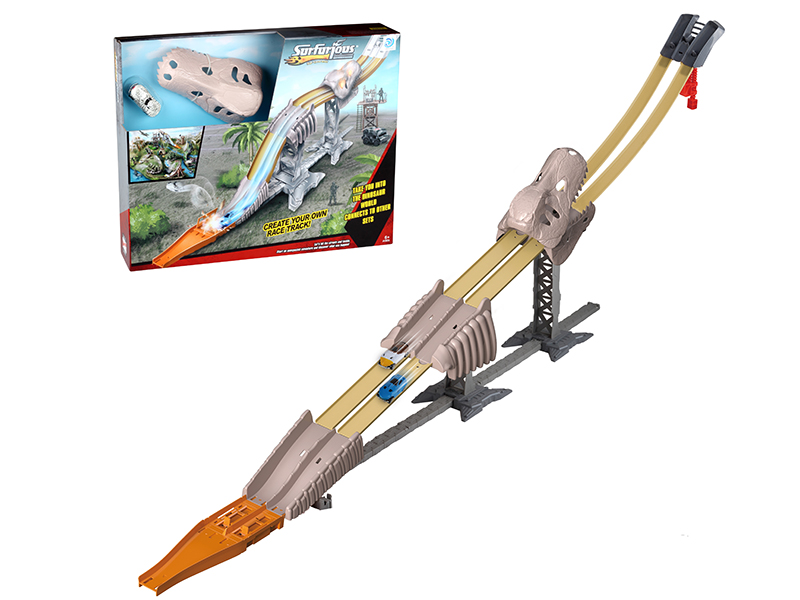 Dinosaur Skeleton Double Track Race Rail Car With Spray, Light, Dinosaur IC(With 1 Alloy Car)