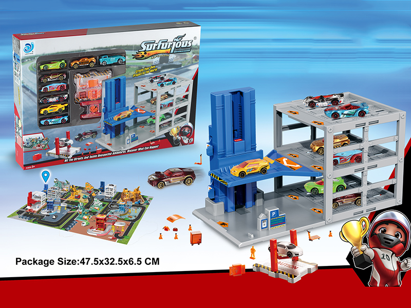 Lift Parking Lot + 48pcs Puzzles(With 8 Alloy Cars)