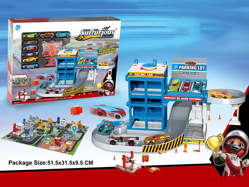 Rotating Parking Lot + 48pcs Puzzles(With 8 Alloy Cars)