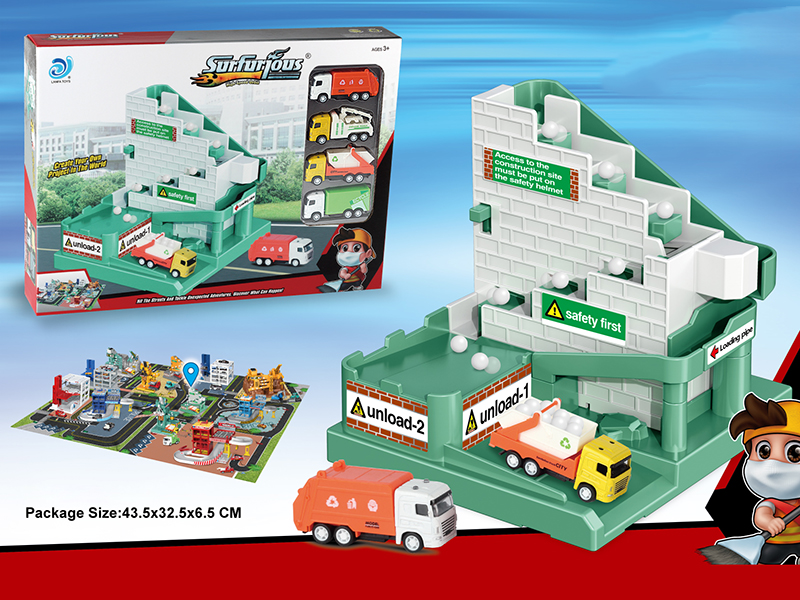 Sanitation Conveyor Parking Lot + 48pcs Puzzle(With 4 Alloy Cars)