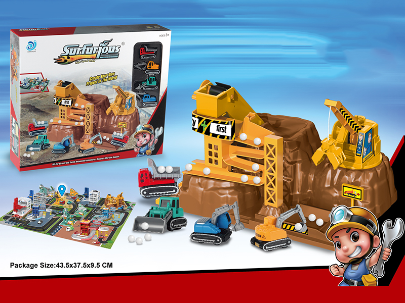 Construction Site Parking Lot + 48pcs Puzzle(With 4 Alloy Cars)