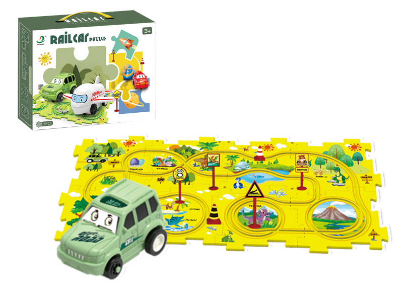 15Pcs Dinosaur Paradise Puzzle Rail Car