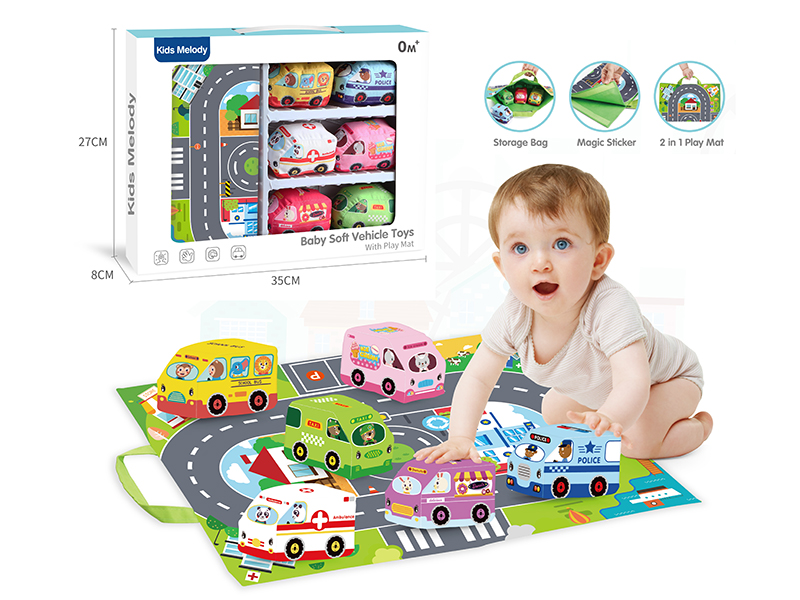 Baby Cloth Cars With Play Mat(6 Cars)