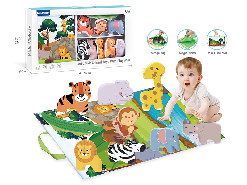 Funny Cloth Animals 10pcs + Play Mat