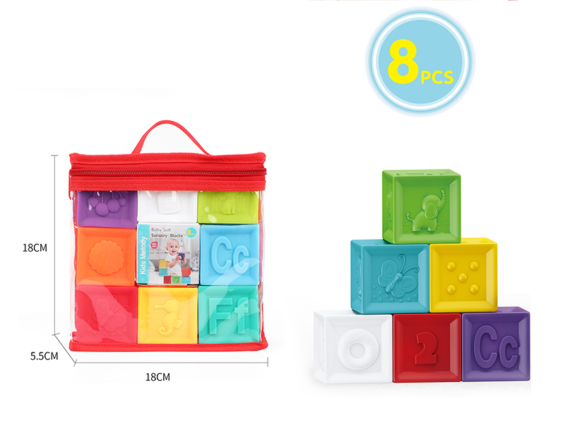 Baby Soft Plastic Building Blocks Set(8 Blocks With Numbers & Animals)
