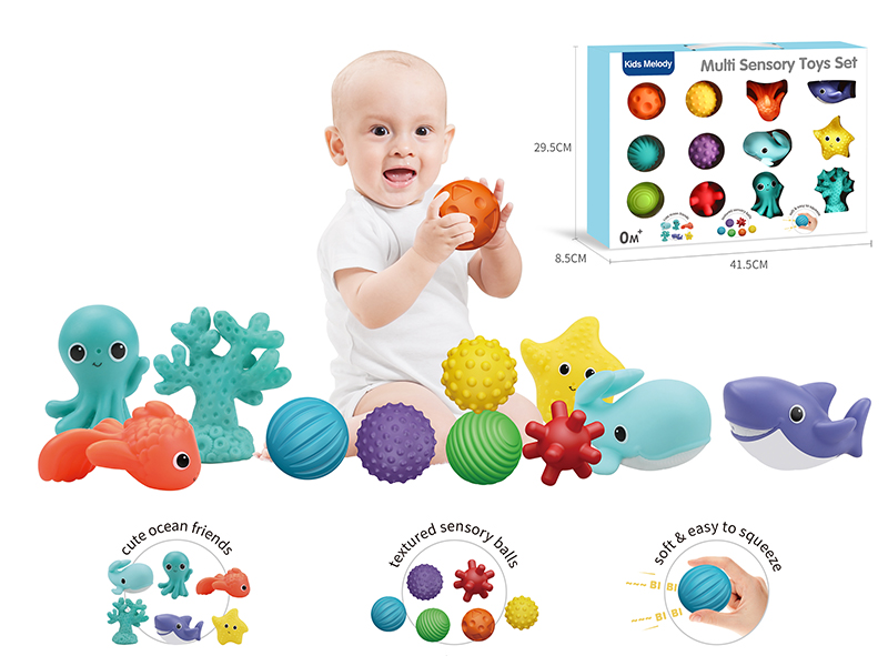 Mulit Sensory Toys Set(6 Cute Ocean Animals,6 Textured Sensory Balls)