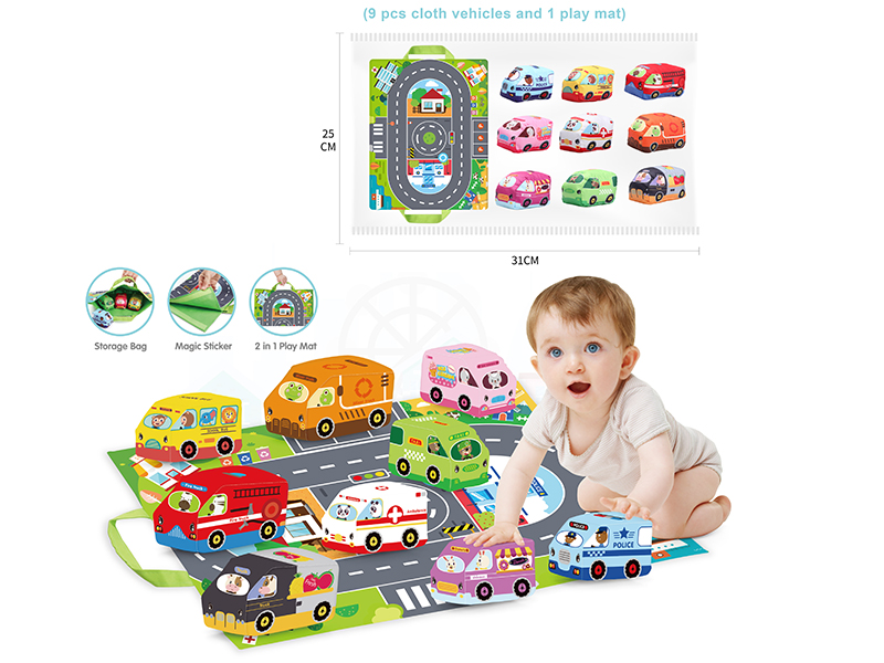 Baby Cloth Cars With Play Mat(9 Cars + 1  Play Mat)