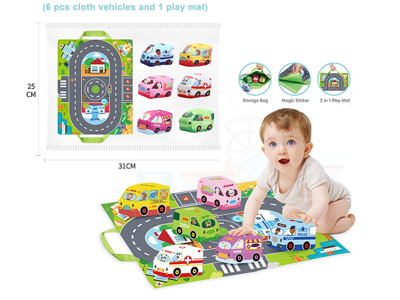 Baby Cloth Cars With Play Mat(6 Cars + 1  Play Mat)