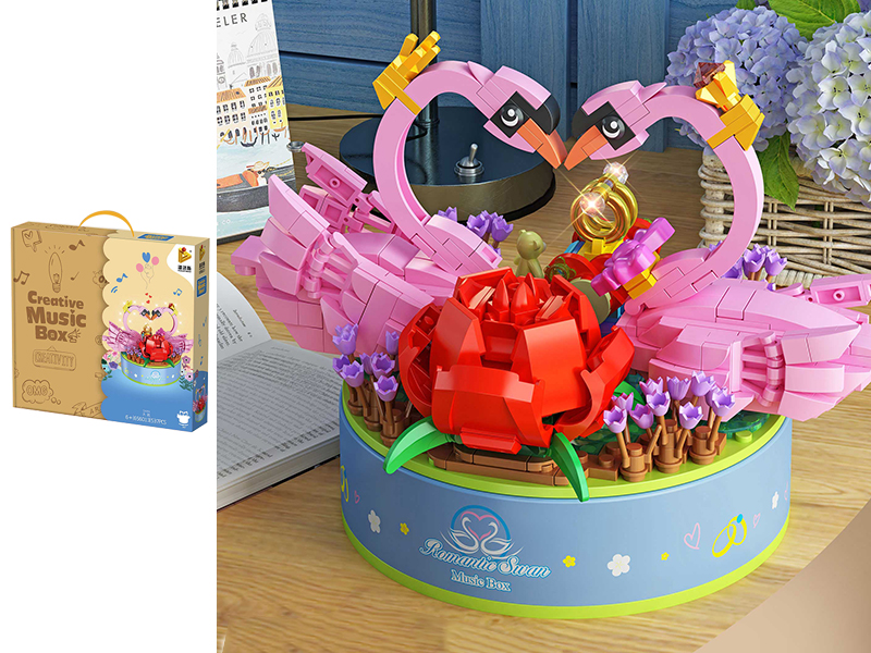Pink Swan Building Blocks Music Box