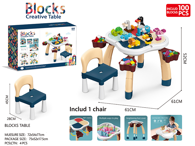 Building Blocks Table(Include 100pcs Blocks And 1 Chair)