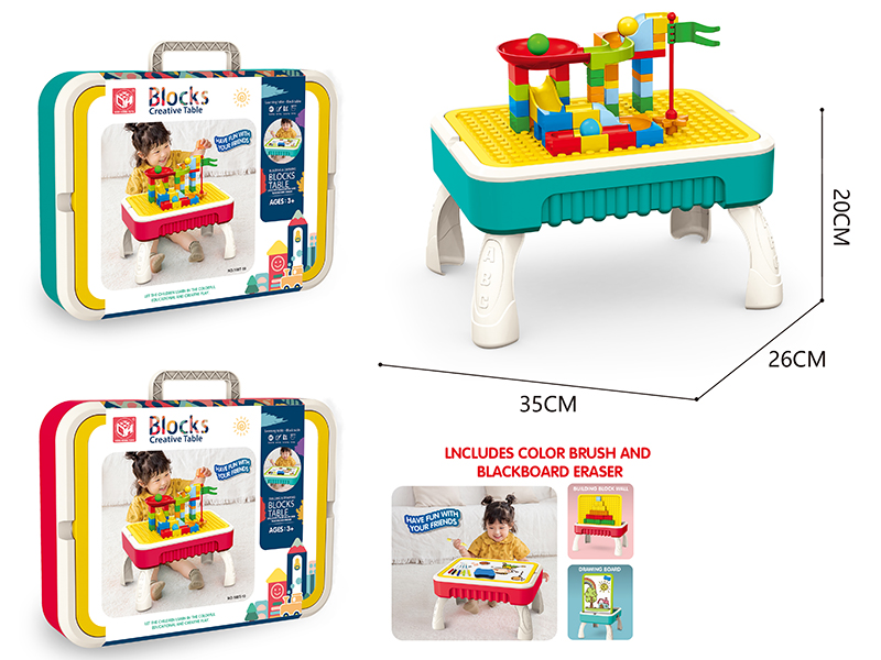 Building Blocks Drawing Table(Lncludes Color Brushes And Blackbard Eraser)Include 58pcs Blocks