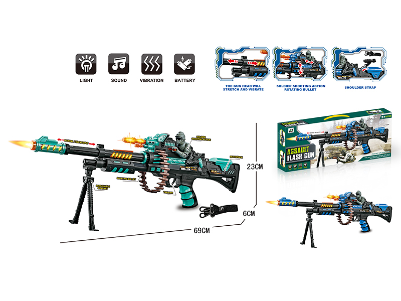 Electric Gun With Sound And Light + Shoulder Strap(360° Rotating Bullet ,Barrel Telescopic)