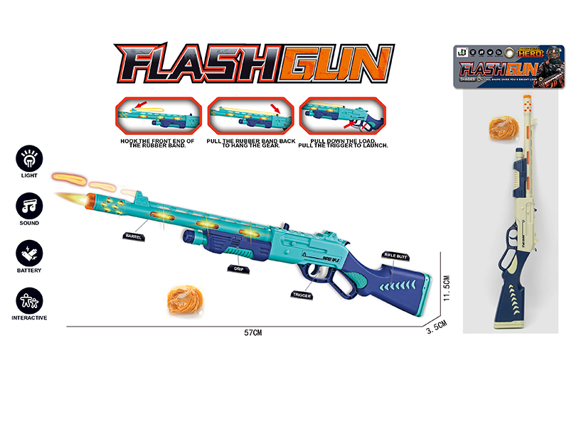 B/O Gun With Light And Music + Rubber Band(Launch Rubber Band)