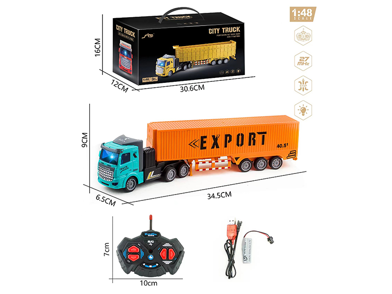 1：48 4Ch R/C Flat Head Light Container Trailer