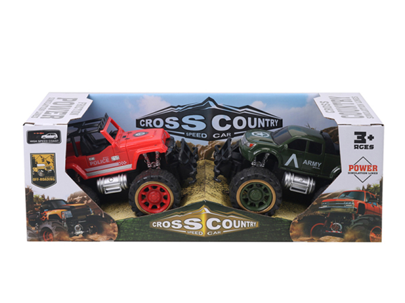 2Pcs Friction Jeep Military Vehicle Pickup Police Vehicle