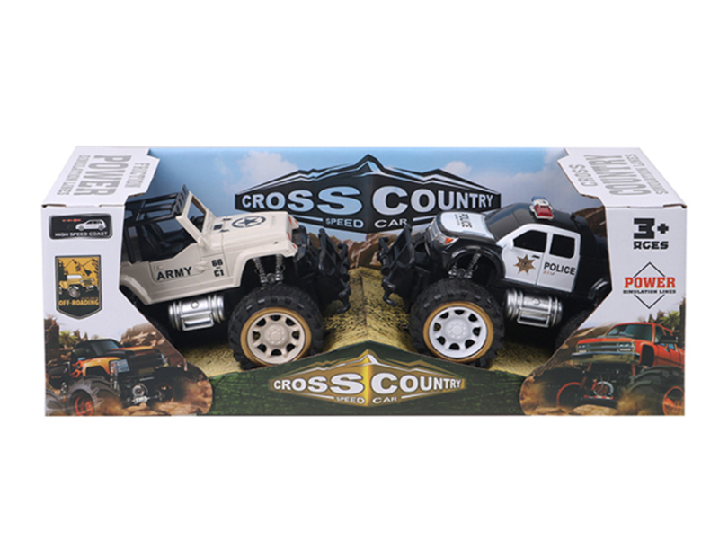 2Pcs Friction Jeep Police Car, Pickup Truck, Military Vehicle