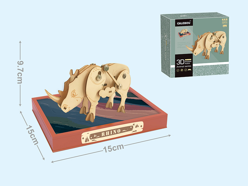 3D Wooden Wind Up Walking Animal Puzzle (Rhino)